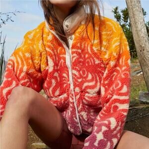 Free People Hit The Slopes Printed Fleece Jacket Marigold Combo Size Small NWT